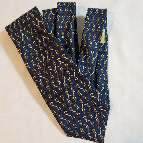 Hermes 100% Authentic Silk Tie  Geometrical Patterns Knots Navy Blue - Picture 6 of 12